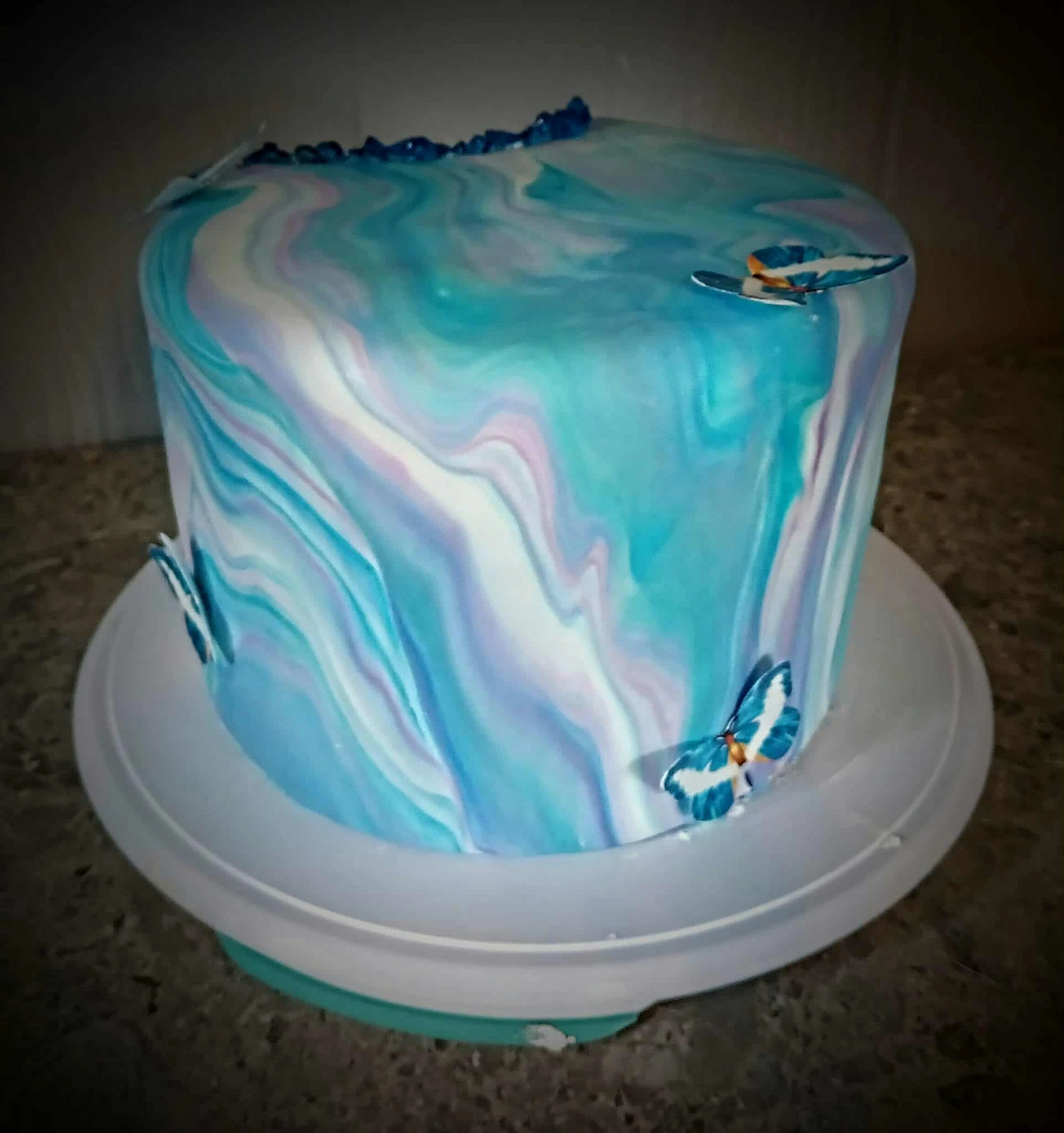 Blue marble butterfly cake made by Annabell